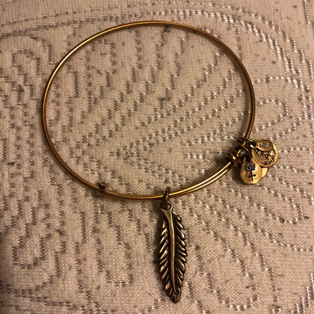 Alex and ani gold feather charm bangle bracelet - Picture 2 of 4